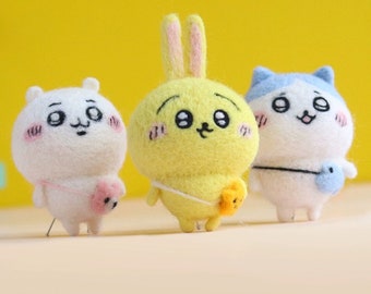 Own Design Cute Japan cartoon ChiiKawa Outing Keychain | ChiiKawa Hachiware Usagi- Wool Felting DIY Kit (Wool Felt)