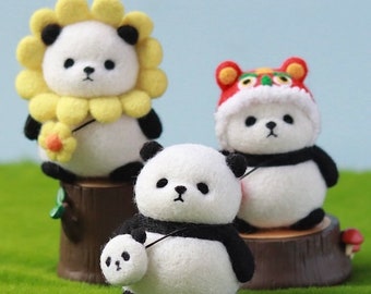 Eigenes Design Süßer Tier Panda | Filzblumen Tasche Tigerhut - Bastelset zum Filzen (Wollfilz)