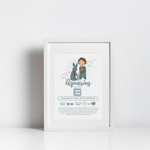 Aquarius Boy Zodiac Star Sign Print, Baby Art Print, Aquarius Star Sign Astrology Printable, Zodiac Art Print, Horoscope Wall Decor