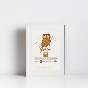 Gemini Boy Zodiac Star Sign Print, Zodiac Gift, Baby Art Print, Gemini Star Sign Astrology Printable, Zodiac Art Print, Horoscope Wall Decor