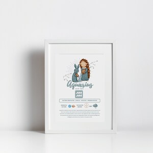 Zodiac Star Sign Aquarius Girl, Baby Art Print, Aquarius Star Sign Astrology Printable, Zodiac Art Print, Horoscope Wall Decor