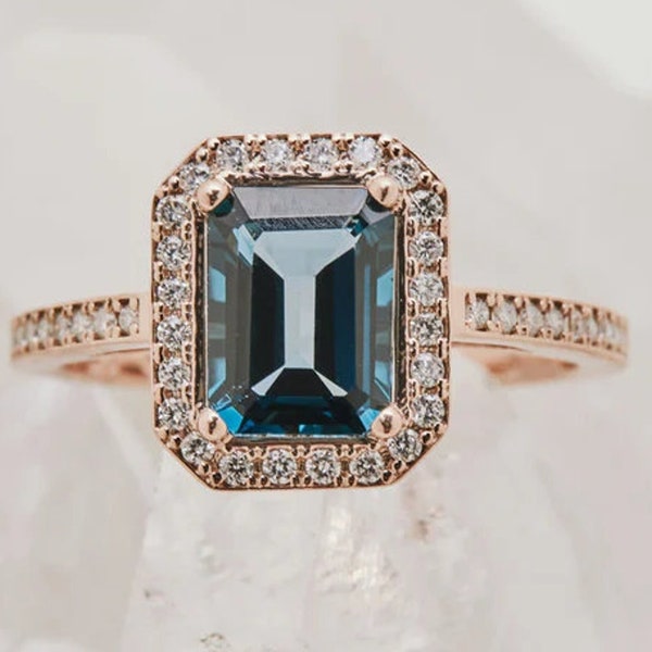 Vintage Natural London Blue Topaz Ring- Sterling SilverTopaz Engagement Ring For Women- Promise Ring- November Birthstone- Anniversary Gift