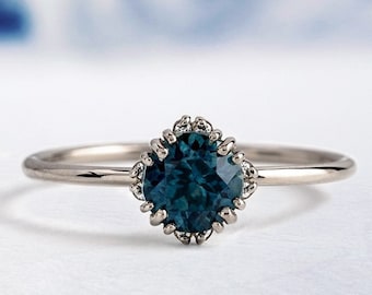 Vintage Montana Sapphire Engagement Ring, Round Shape Blue Green Sapphire Wedding Ring Teal Sapphire Dainty Ring, Black Friday Sale