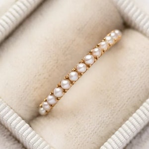 Dainty Pearl Sterling Silver Ring: June Birthstone Stacking Band