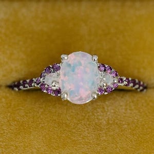 Vintage Opal Amethyst Ring, White Gold Opal Engagement Ring, Vine  Opal Ring, Oval Opal Ring, White Opal Ring, Promise Ring, Gift For Her