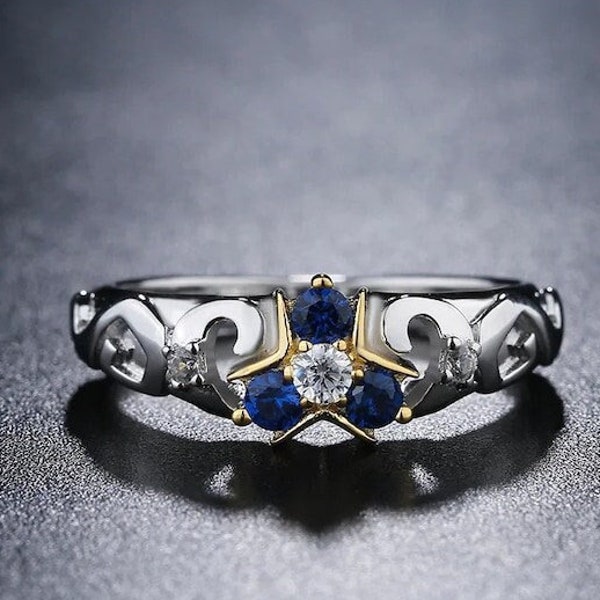 Triforce Zora's Sapphire Spiritual Stone Diamond / Moissanite Custom Ring 14K Gold Legend of Zelda Inspired Ring Video Game Engagement Ring