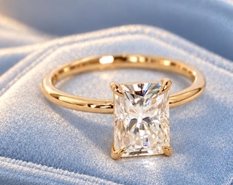 Unique Radiant Cut Moissanite Engagement Ring, Solitaire 14K Solid Gold Wedding Ring, Anniversary Gift For Her