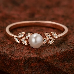 Vintage Pearl Wedding Ring, 14K Gold Dainty Pearl Ring, Minimalist Pearl Ring, Pearl Engagement Ring, June Birthstone Ring,Handmade Gift