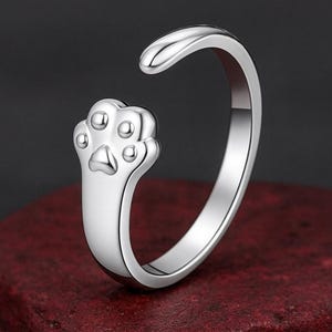 Custom Cat Paw Sterling Silver Ring: Animal Lover Memorial Gift