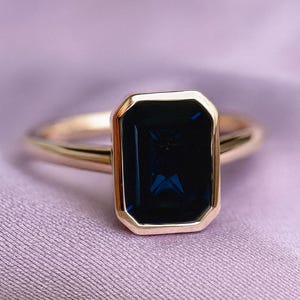 Radiant Cut Sapphire Engagement Ring, 14k Solid Gold Solitare Blue Sapphire Wedding Ring, Promise Ring Personalised Anniversary Gift For Her
