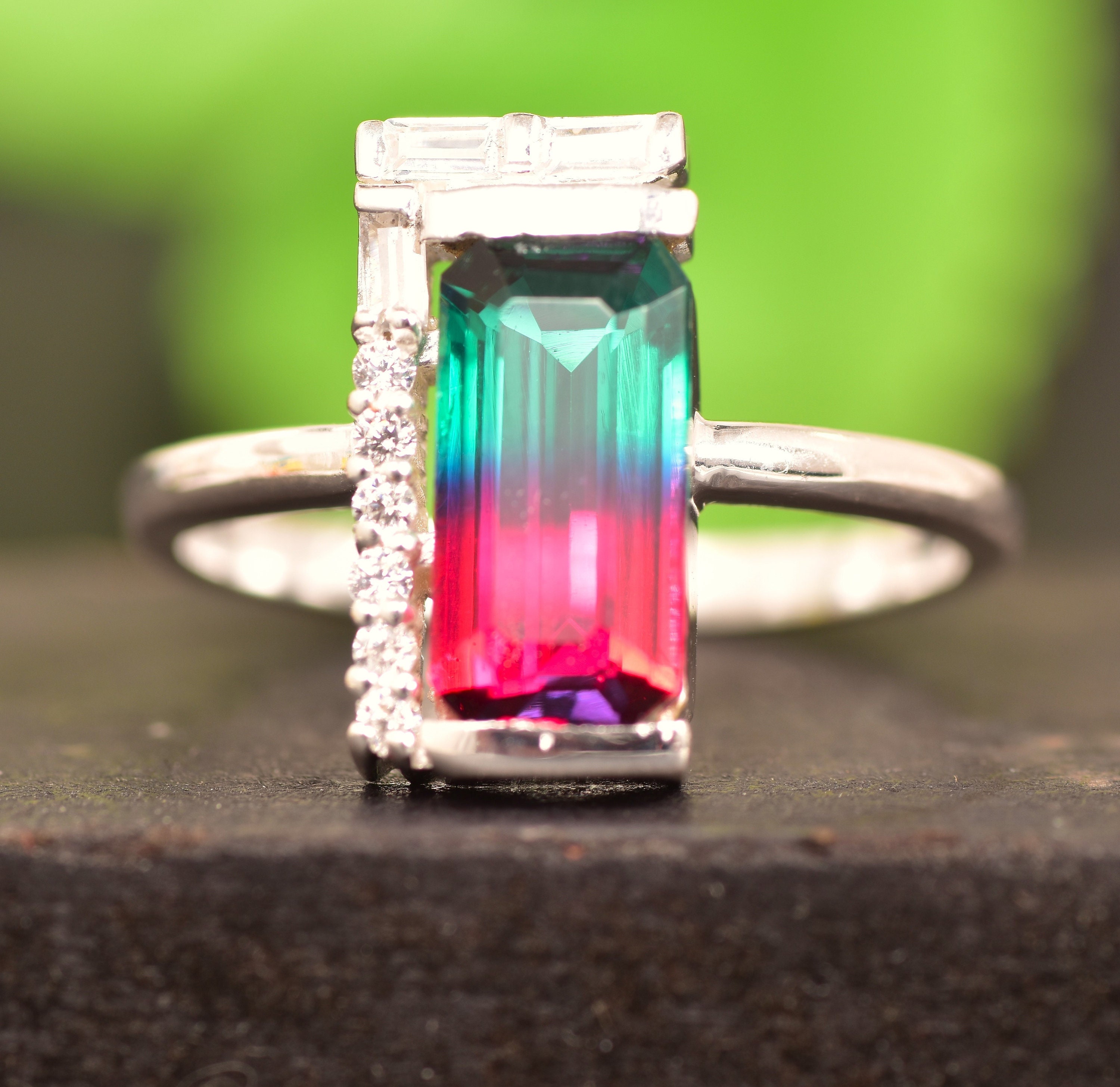 Rainbow tourmaline deals ring