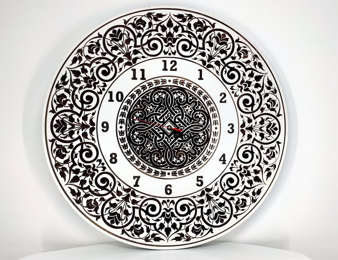 Oversized Wooden Wall Clock, Modern Clock, Carved Clock, Large Clock