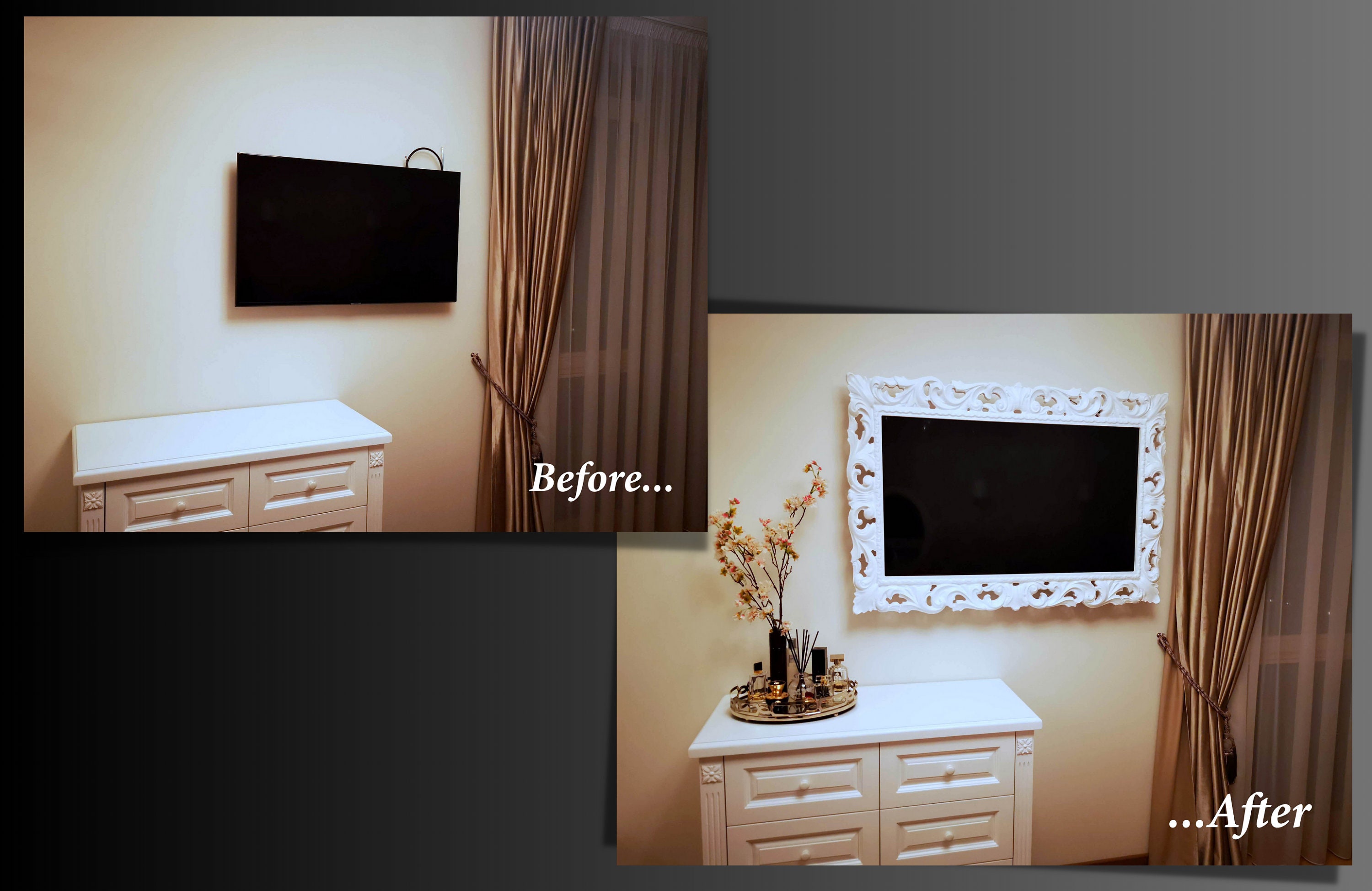 Wooden TV Frame for Wall, Carved Television Frame, TV Framing