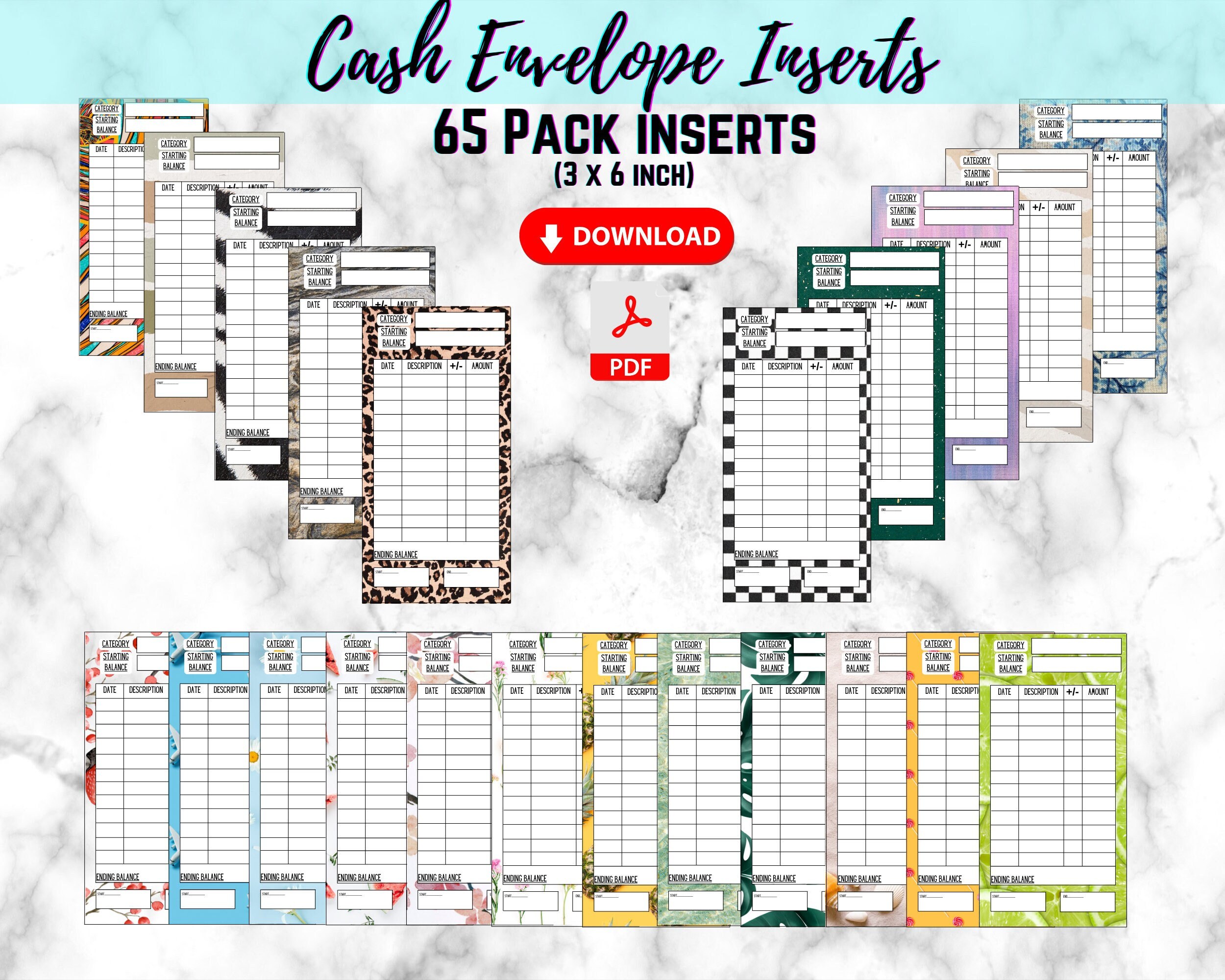 Cash Envelope Inserts, Printable Budget Trackers, Spending Tracker (3 X ...