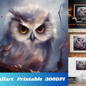 Watercolor Baby Owl Wall Art, Digital Art Print, Bird Decor, Halloween Owl, Pastel Owl Drawing, Printable Artwork, Spooky Wall Decor, PNG