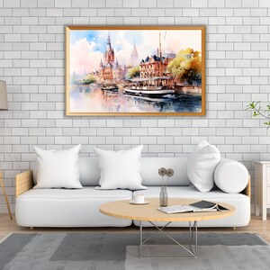 Lake City Wall Art, Beautiful City Wall Decor, Boat Wall Art, City Wall Art, Office Wall Art, Digital Wall Decor Prints