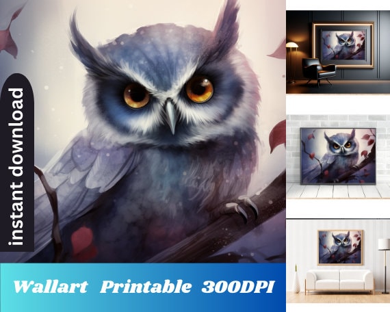 Halloween Owl Wall Art, Spooky Baby Owl Wall Decor, Watercolor Bird Room Decor, Digital Art Print, P