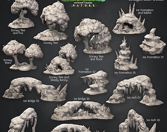 Terreno 3D de Frostlands STL: Árboles, puentes y arcos nevados