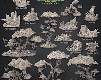 3D Jungle Terrain STL&#39;s - Rocks Plants and Trees