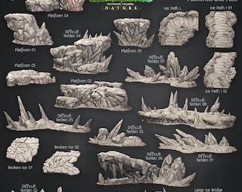 Archivos STL de terreno 3D de Frostlands: terreno difícil, plataformas y caminos.