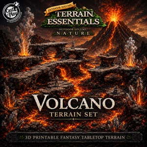 Volcano Terrain Set STL Bundle | Lava Rivers, Craters, Geysers, Platforms & Bridges | 3D Printable RPG Terrain Files