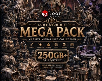 Loot Studios Mega Pack STL Bundle | 3D Printable Fantasy Miniatures, Dragons, Monsters, Heroes & Terrain