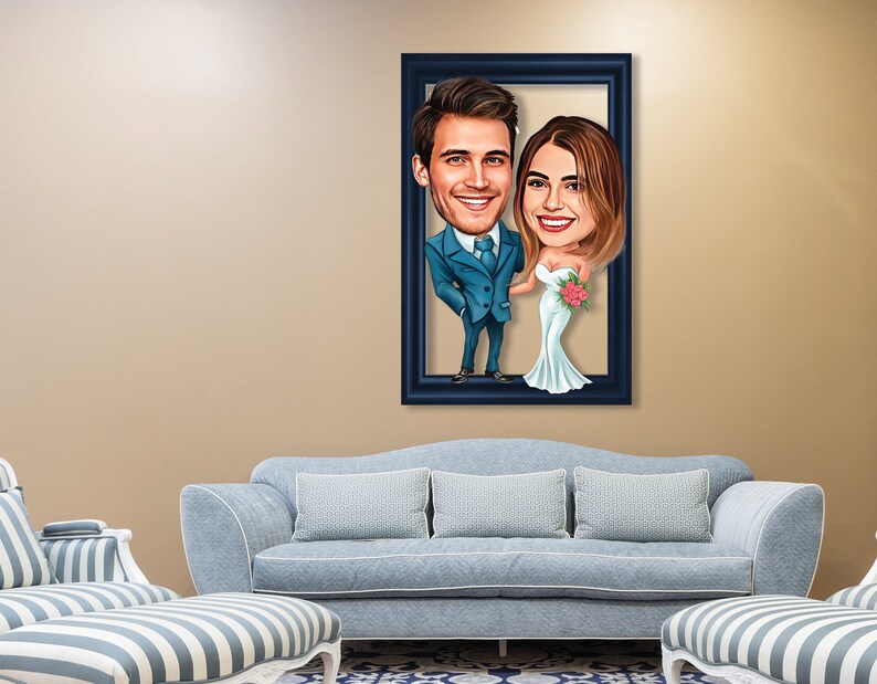Customized Couple Caricature Photo Frames, 3D Wooden Frames, Caricature From Photo, Couple