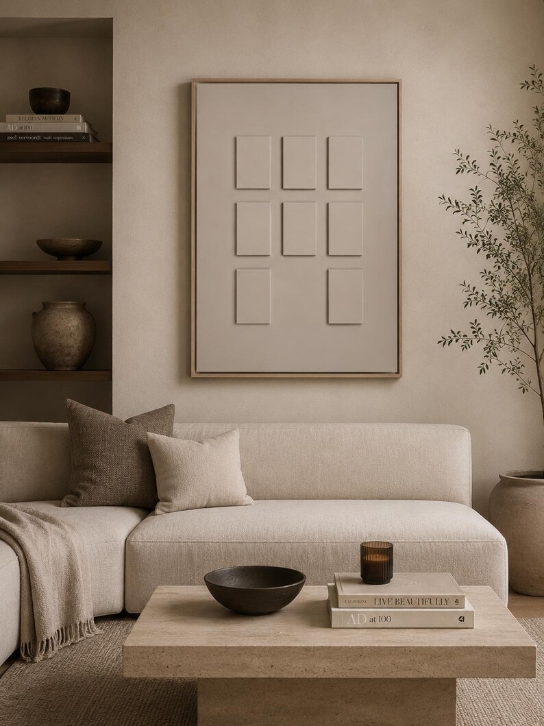 Original Neutral Textured Abstract Painting, 30x40 Inches: Missing Piece II afbeelding 3