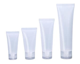 20ml / 30ml / 50ml / 100ml Frosted Clear Squeezable Empty Refillable Plastic Soft Tubes / Travel Bottles with Flip Top Caps