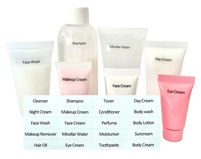 Mini Travel Bottle Labels - Waterproof, Adhesive, Clear, and Glossy ...