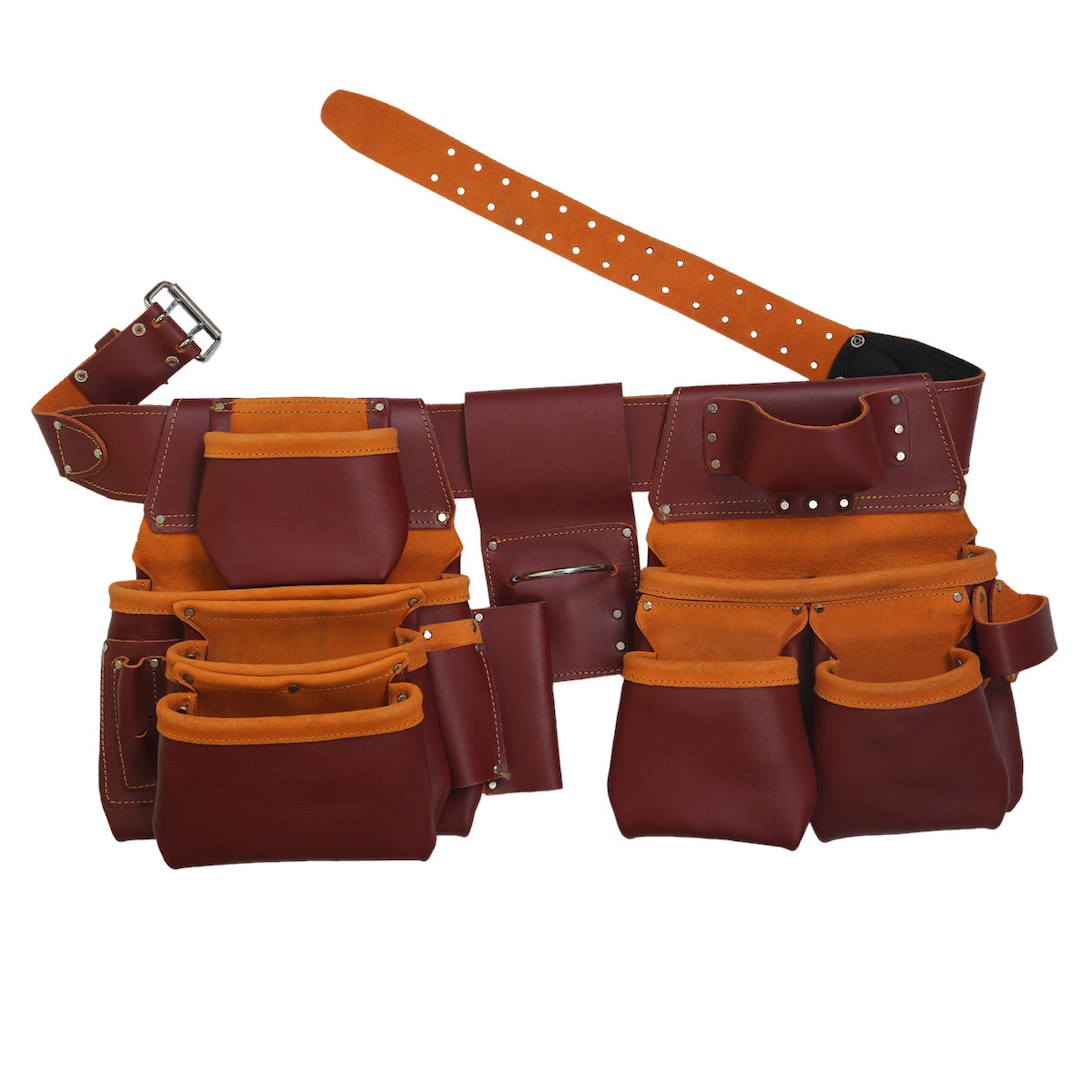 Grain Leather 18-pocket Tool Belt: Carpenter Electrician Tool Rig (30 ...