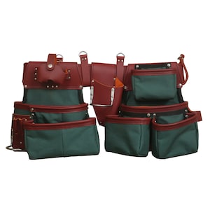 Nylon and Leather Tool Belt ,Tool Bags/Pouch, for Carpenter, Construction, Framers & Electrician (Green/Black)