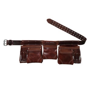 Werkzeuggürtel / Beutel aus PU-Leder mit mehreren Taschen, verstellbarer Gürtel für Tischler, Elektriker, Framer Brown