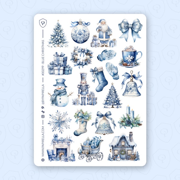 BLUE CHRISTMAS Sticker Sheet / Bujo Stickers, Planner Stickers, Christmas, Holiday, Cold, Winter, Magical Christmas, Cozy Christmas