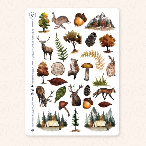 Wald Gelüster Sticker Bogen / Bujo Sticker, Planer Aufkleber, Wald Aufkleber, Camping Aufkleber, Abenteuer, Wald, Wandern, Tiere