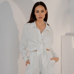 White linen shirt with viscose image 2