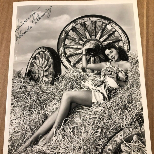 Rhonda Fleming, très rare, très ancienne, photo pin-up 8/10 dédicacée, seconde guerre mondiale, années 40