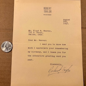 Robert Taylor Rare Early Autographed Letter '42 Camille Waterloo Bridge