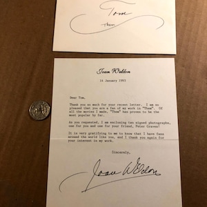 Carta autografiada original vintage de Joan Weldon con sobre, años 90, sobre el clásico Monster ¡Ellos!