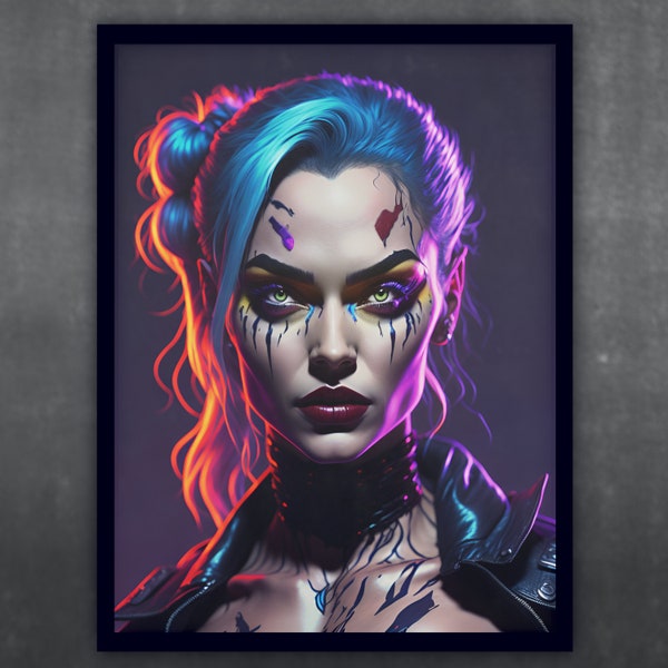 Harley Quinn Neon Style Bild Download Digital PRINTABLE Wall Art Design - Hochformat