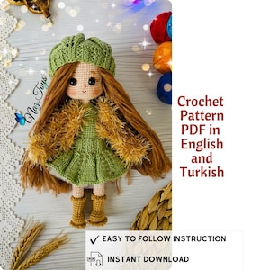 Puppe Schneeflocke, Schneepuppe Häkeln, Winterpuppe, Amigurumi Muster, Englische Häkelmuster, Häkelpuppe, Einfache Häkelarbeit, Tutorail häkeln,