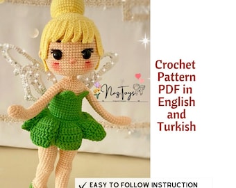 Fairy Doll, Tinkerbell Amigurumi, Fairy Doll Pattern, Tinkerbell Doll, Fairy wing, Angel Doll, English Pdf, Crochet Tinkerbell, Angel Doll