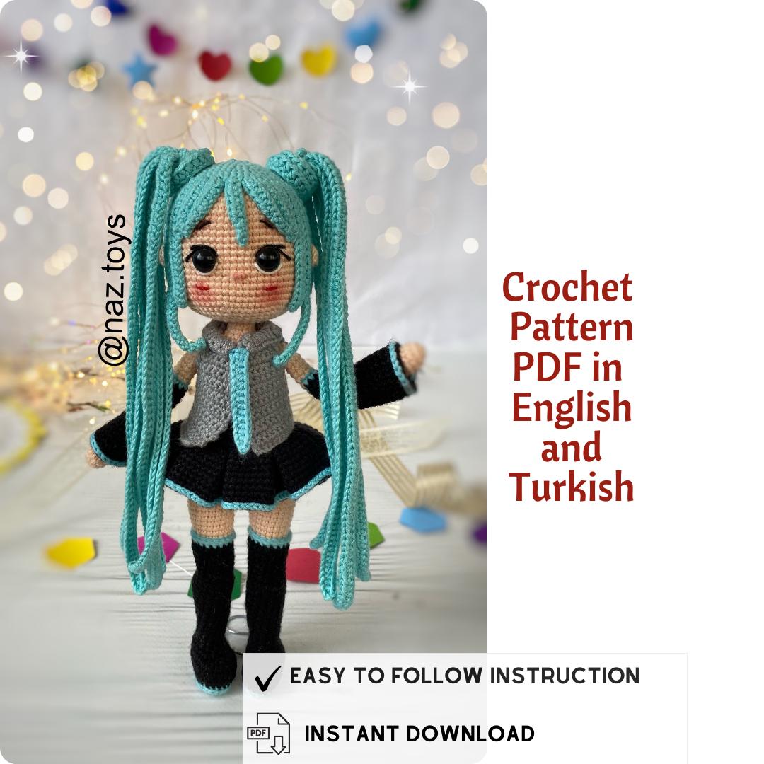 Crochet Hatsune Miku, Miku Doll, Amigurumi Hatsune Miku Pattern,  Hatsune Miku Pattern, Vocalid Miku Doll, Anime Doll, Crochet Doll,