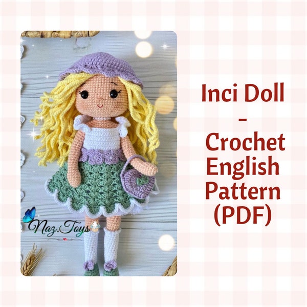 Amigurumi Crochet Doll Pattern English Pdf, Easy Crochet Girl Doll Pattern, handmade, Cute Crochet Doll with Removable Clothes, blonde hair