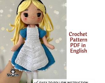 Crochet Alice Doll Pattern: Amigurumi Girl with Blue Dress (PDF Pattern)