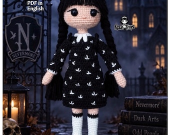 Wednesday Inspired Crochet Doll Pattern PDF, Gothic Girl Amigurumi Pattern, Dark Academia Crochet, Halloween Doll Tutorial