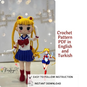 Crochet Sailor Moon, Magical Girl, Sailor Moon, Sailor Moon English Pattern, Amigurumi Sailor Moon Doll,  Pretty Soldier Sailor Moon,