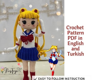 Crochet Sailor Moon, Magical Girl, Sailor Moon, Sailor Moon English Pattern, Amigurumi Sailor Moon Doll,  Pretty Soldier Sailor Moon,