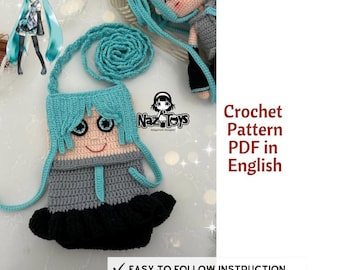 Wzór na szydełkową torbę Hatsune Miku, Anime Kawaii (wzór PDF)