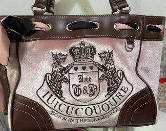 PRE-ORDER Juicy Couture STYLE y2k Vintage Luxury Pink/Brown Velvet Embroidery Large-Capacity Shoulder Tote Female Purse Bag